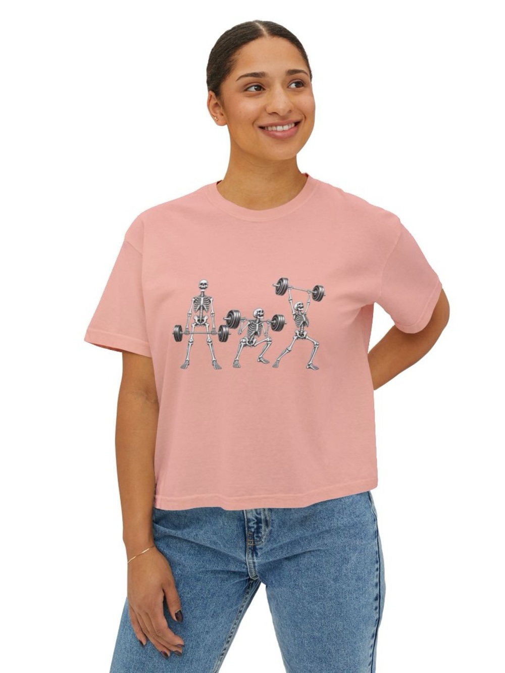 NEW! Women’s Peach Skeleton Weightlifting Crop Tee
